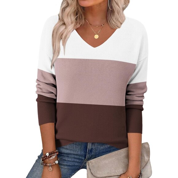 Women´s Fall Sweaters Long Sleeve Knit V Neck Casual...
